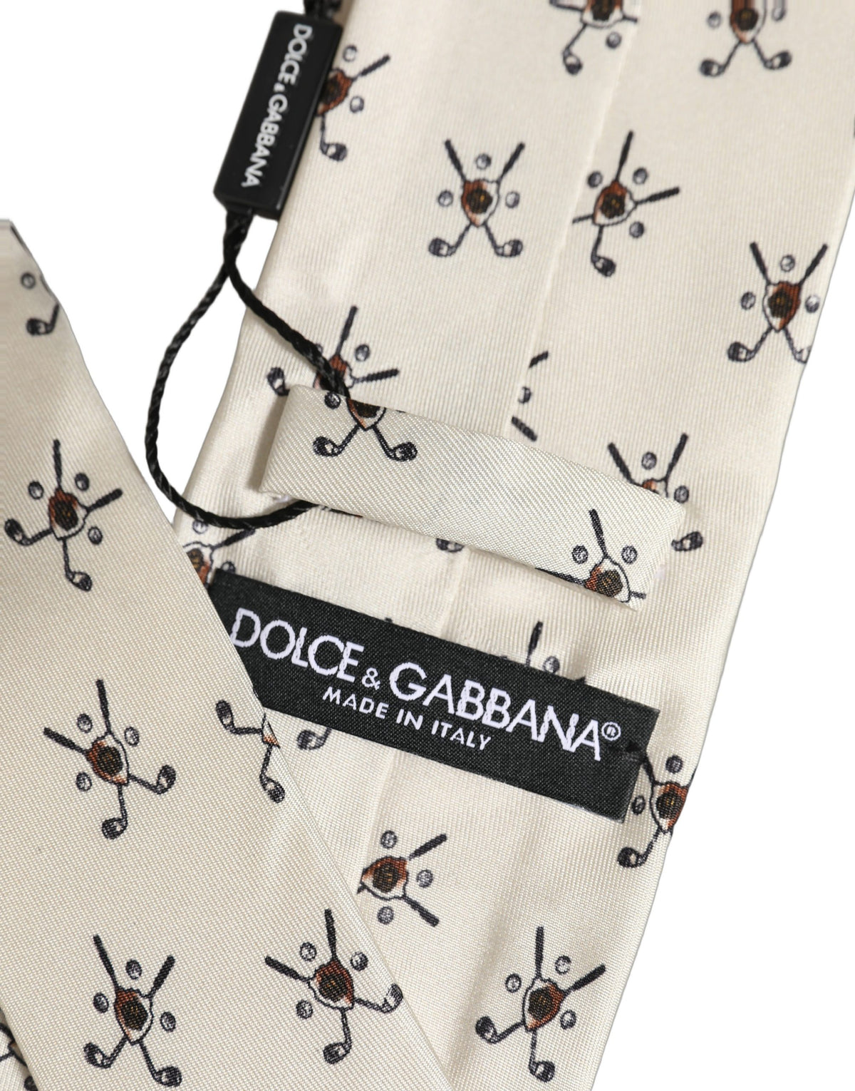Dolce & Gabbana Off White Printed Silk Adjustable Necktie Accessory Tie