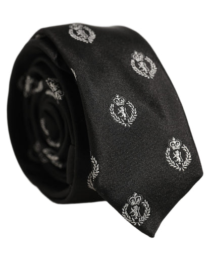 Dolce & Gabbana Black Crest Emblem Silk Adjustable Necktie Accessory Tie