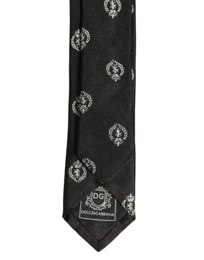 Dolce & Gabbana Black Crest Emblem Silk Adjustable Necktie Accessory Tie