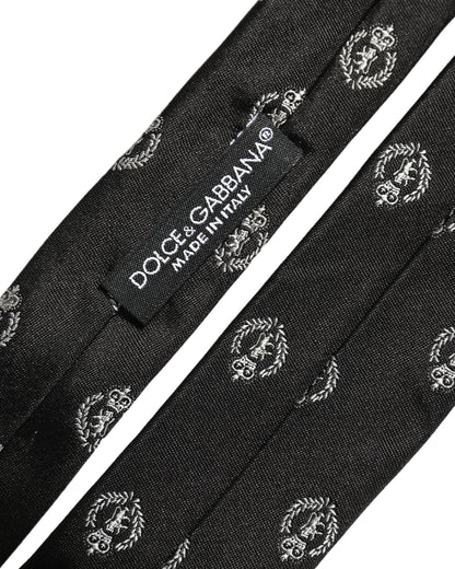 Dolce & Gabbana Black Crest Emblem Silk Adjustable Necktie Accessory Tie