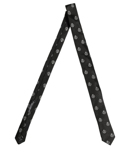 Dolce & Gabbana Black Crest Emblem Silk Adjustable Necktie Accessory Tie