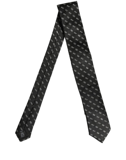 Dolce & Gabbana Black White DG Crown Adjustable Men Necktie Accessory Tie