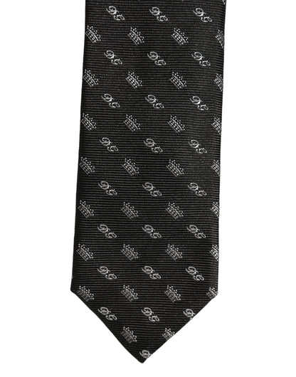 Dolce & Gabbana Black White DG Crown Adjustable Men Necktie Accessory Tie