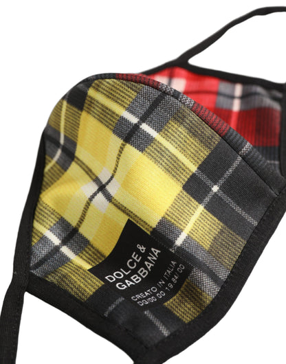 Dolce & Gabbana Multicolor Plaid Tartan Elastic Ear Strap Face Mask