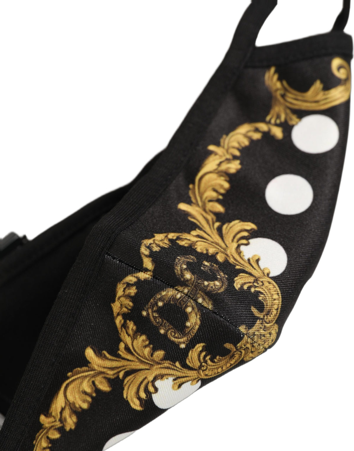 Dolce & Gabbana Black Baroque Print Polka Dot Elastic Ear Strap Face Mask