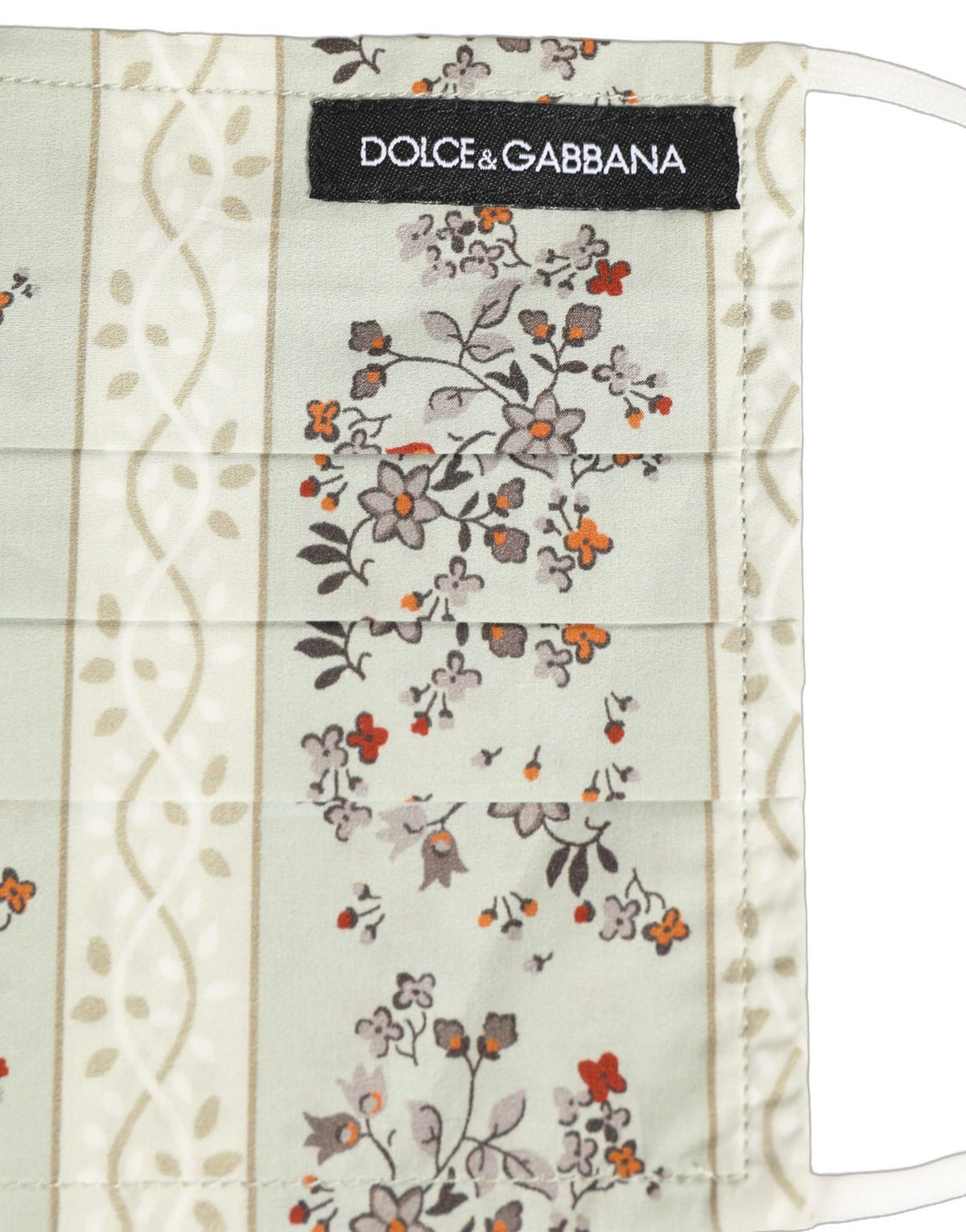 Dolce & Gabbana White Floral Cotton Pleated Elastic Ear Strap Face Mask