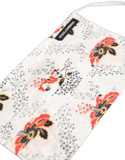Dolce & Gabbana White Floral Cotton Pleated Elastic Ear Strap Face Mask