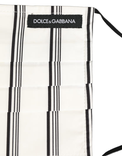 Dolce & Gabbana White Black Pinstripe Pleated Elastic Ear Strap Face Mask