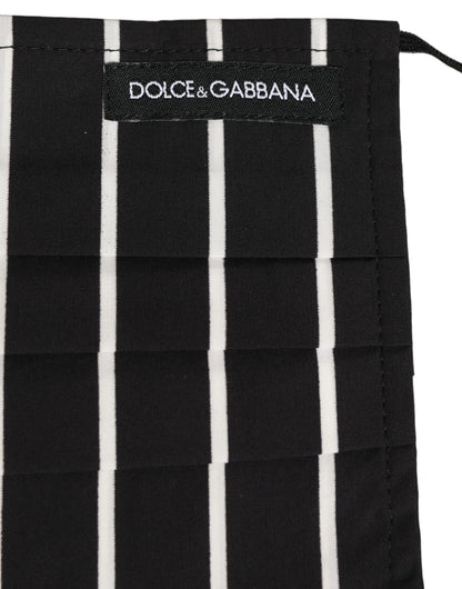 Dolce & Gabbana Black White Pinstripe Pleated Elastic Ear Strap Face Mask