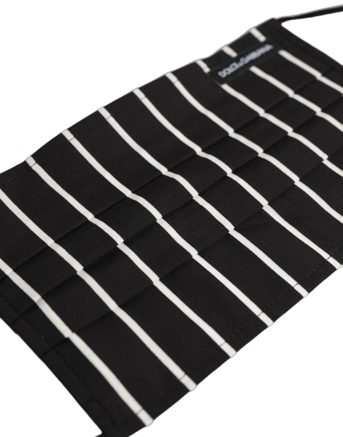 Dolce & Gabbana Black White Pinstripe Pleated Elastic Ear Strap Face Mask