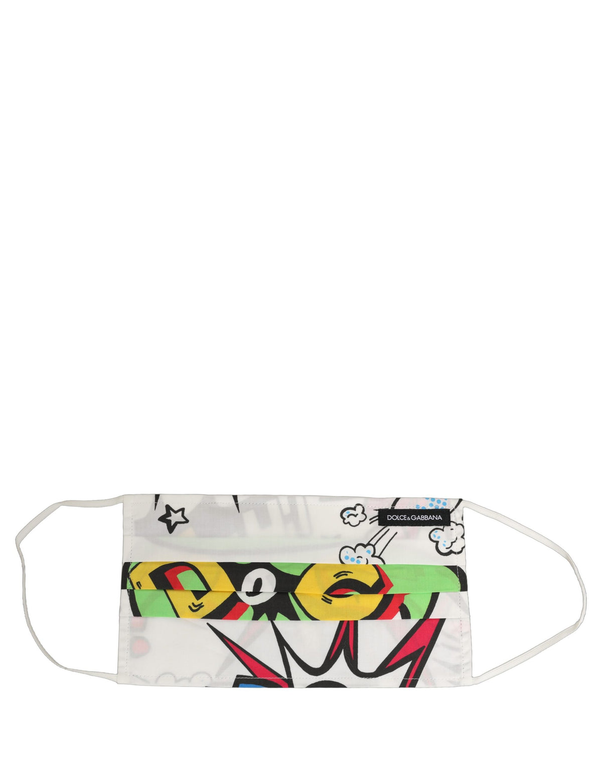 Dolce & Gabbana White Comic Print Pleated Elastic Ear Strap Face Mask