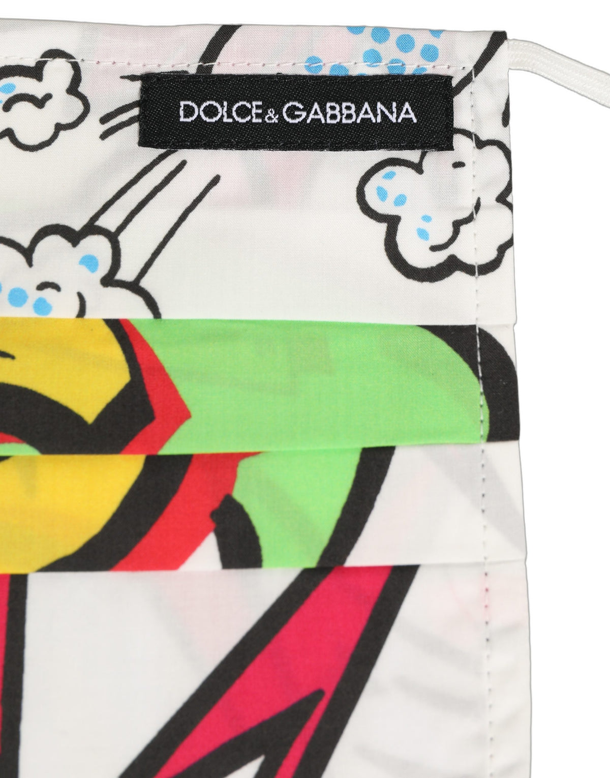 Dolce & Gabbana White Comic Print Pleated Elastic Ear Strap Face Mask