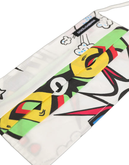 Dolce & Gabbana White Comic Print Pleated Elastic Ear Strap Face Mask