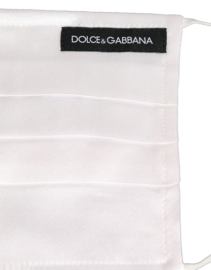 Dolce & Gabbana White Satin Silk Pleated Elastic Ear Strap Face Mask