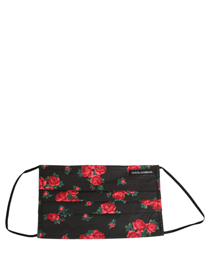 Dolce & Gabbana Black Floral Print Pleated Elastic Ear Strap Face Mask