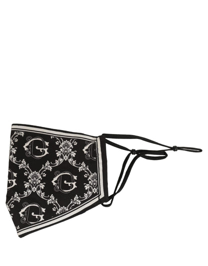 Dolce & Gabbana Black White Logo Baroque Elastic Ear Strap Face Mask