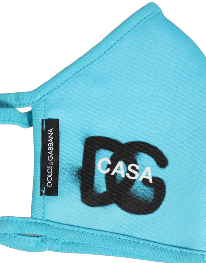 Dolce & Gabbana Light Blue Polyester DG CASA Logo Elastic Ear Strap Face Mask