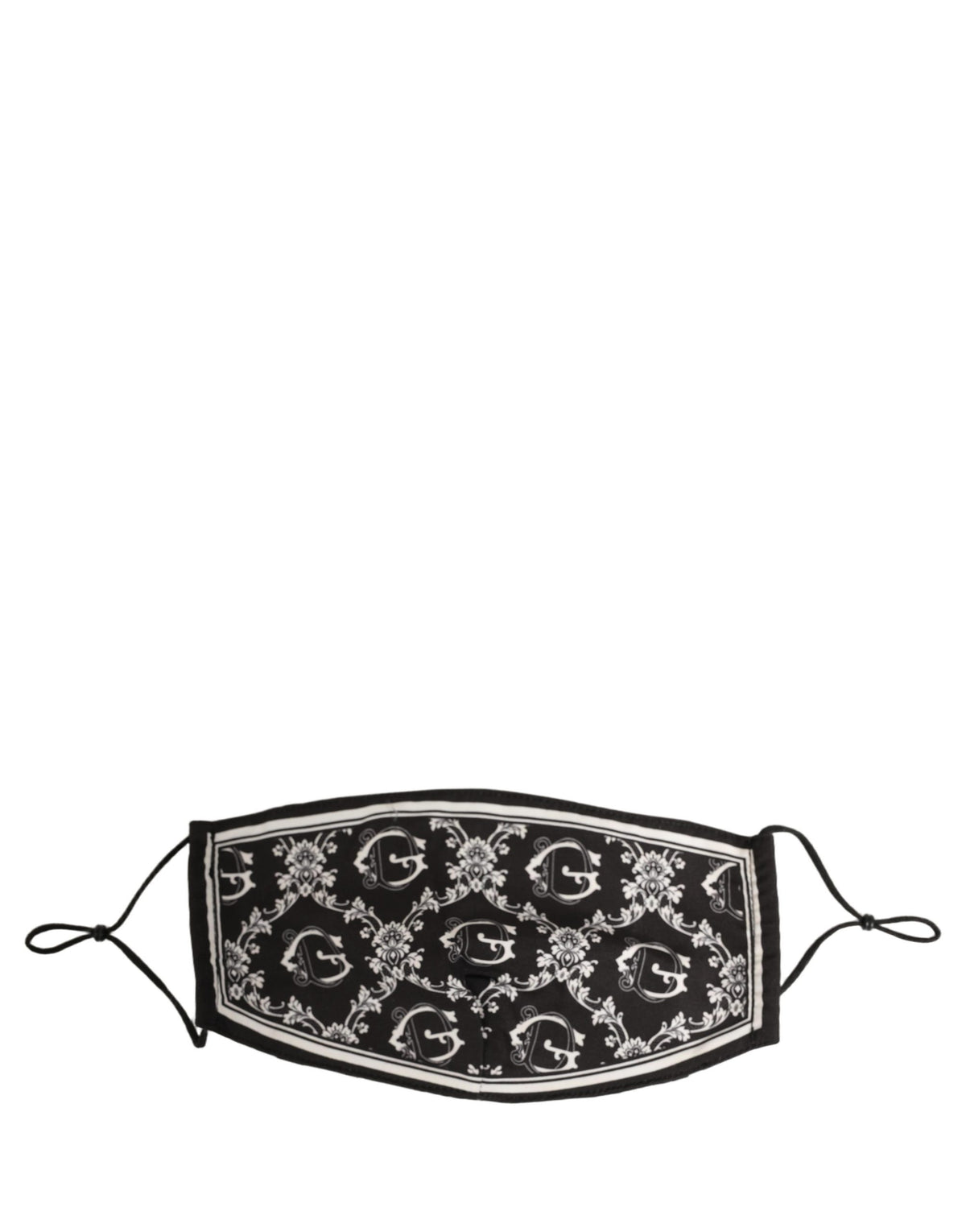 Dolce & Gabbana Black White Logo Baroque Elastic Ear Strap Face Mask