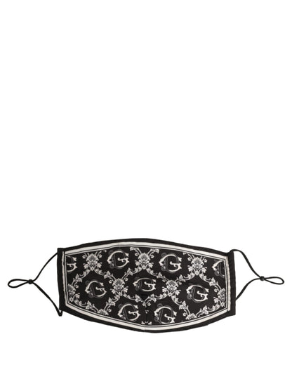 Dolce & Gabbana Black White Logo Baroque Elastic Ear Strap Face Mask