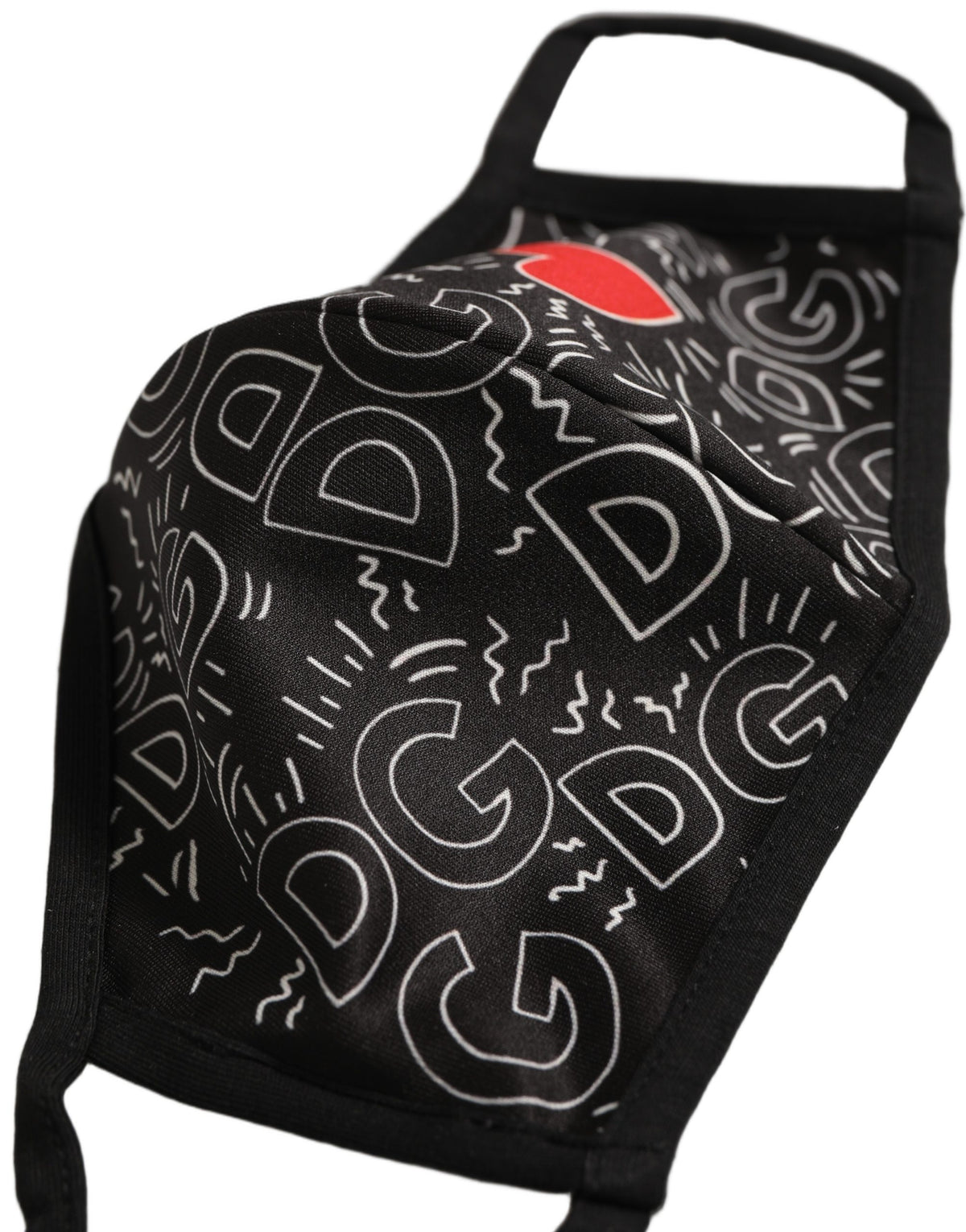 Dolce & Gabbana Black Heart DG Logo Monogram Elastic Ear Strap Face Mask
