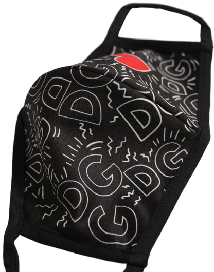 Dolce & Gabbana Black Heart DG Logo Monogram Elastic Ear Strap Face Mask