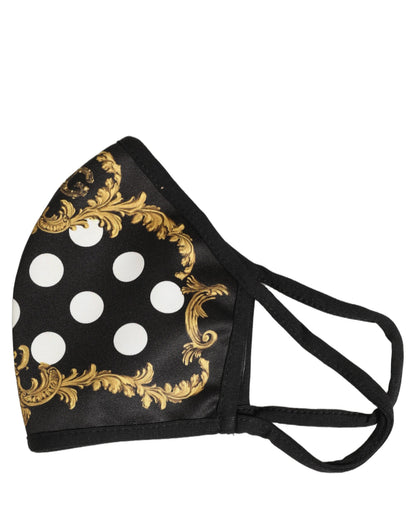 Dolce & Gabbana Black Baroque Print Polka Dot Elastic Ear Strap Face Mask