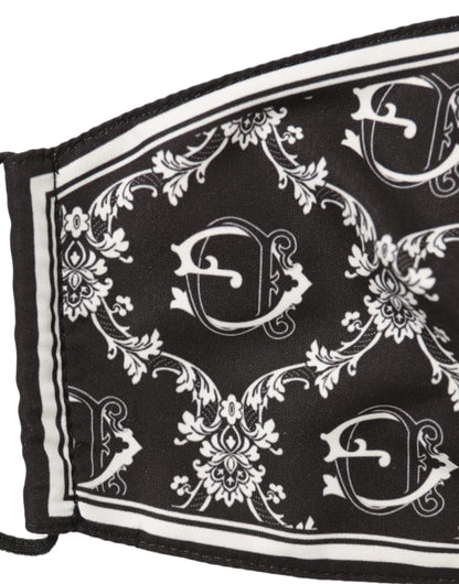 Dolce & Gabbana Black White Logo Baroque Elastic Ear Strap Face Mask