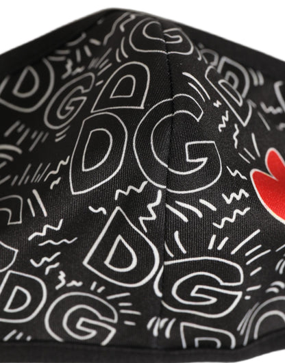 Dolce & Gabbana Black Heart DG Logo Monogram Elastic Ear Strap Face Mask