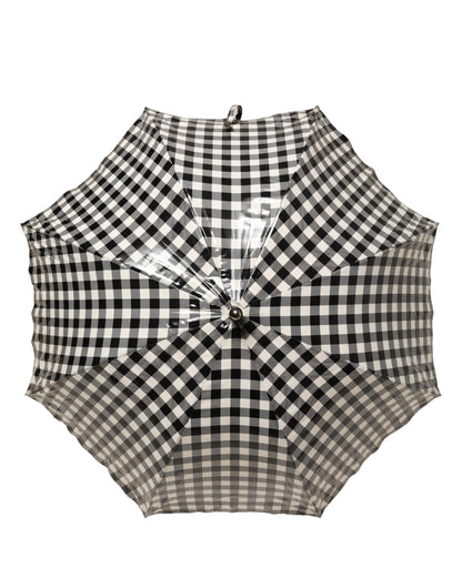 Dolce & Gabbana Black White Gingham Check Cotton Long Handle Umbrella