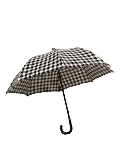 Dolce & Gabbana Black White Gingham Check Cotton Long Handle Umbrella