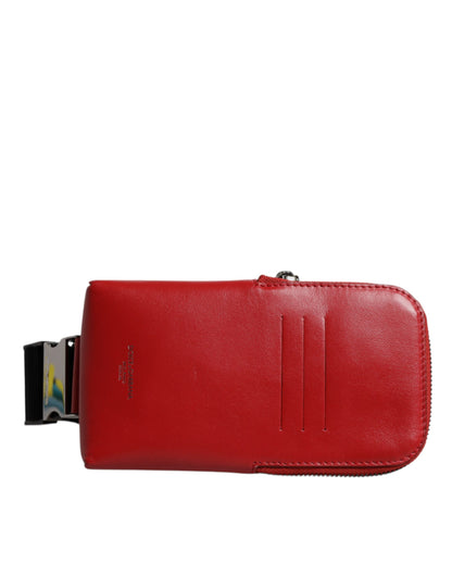 Dolce & Gabbana Red Calfskin Leather Phone Cardholder Crossbody Borse Bag