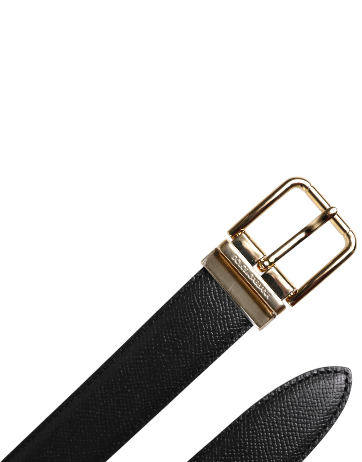 Dolce & Gabbana Black Grained Leather Gold Metal Buckle Belt