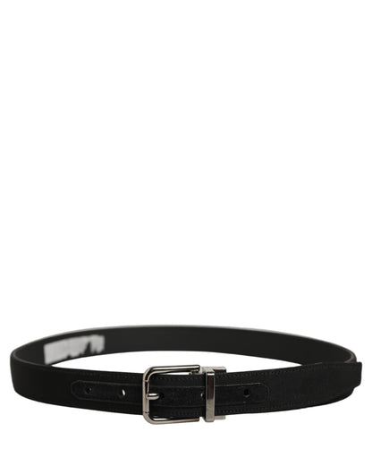 Dolce & Gabbana Black Classic Leather Silver Tone Buckle Belt