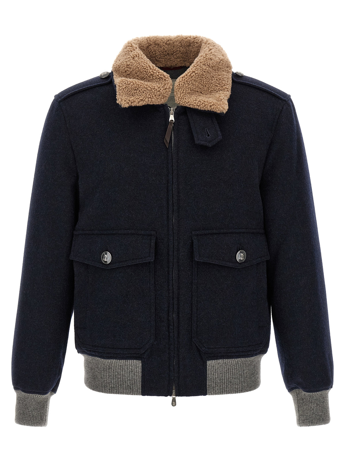 Brunello Cucinelli Blue Cashmere Bomber Jacket