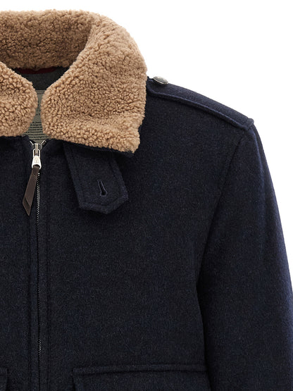 Brunello Cucinelli Blue Cashmere Bomber Jacket