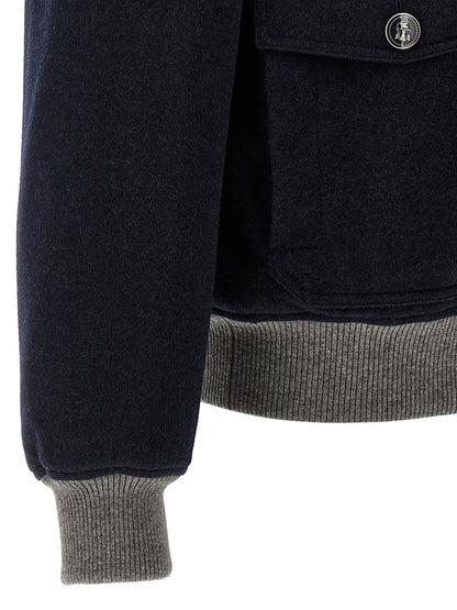 Brunello Cucinelli Blue Cashmere Bomber Jacket