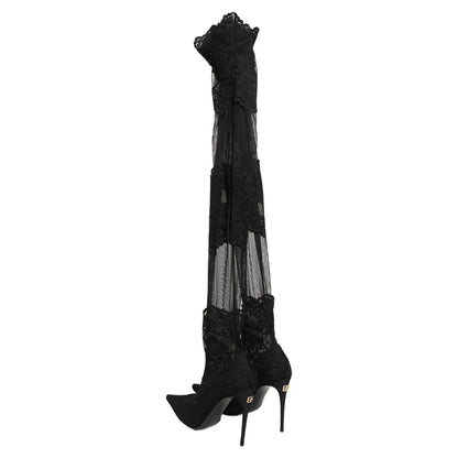 Dolce & Gabbana Black Over The Knee Sock Pumps Boots Shoes