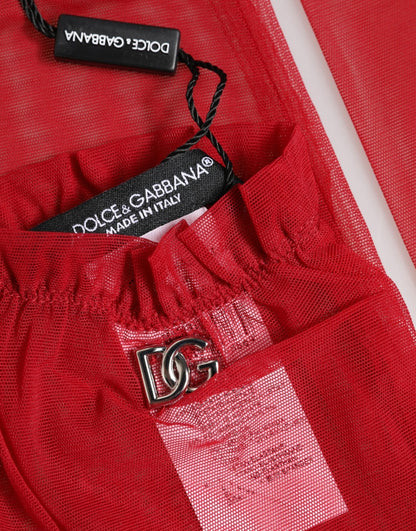 Dolce & Gabbana Red Acetate Sheer Elbow Length Mitten Gloves