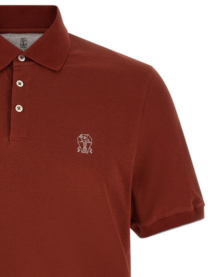 Brunello Cucinelli Red Cotton Polo Shirt