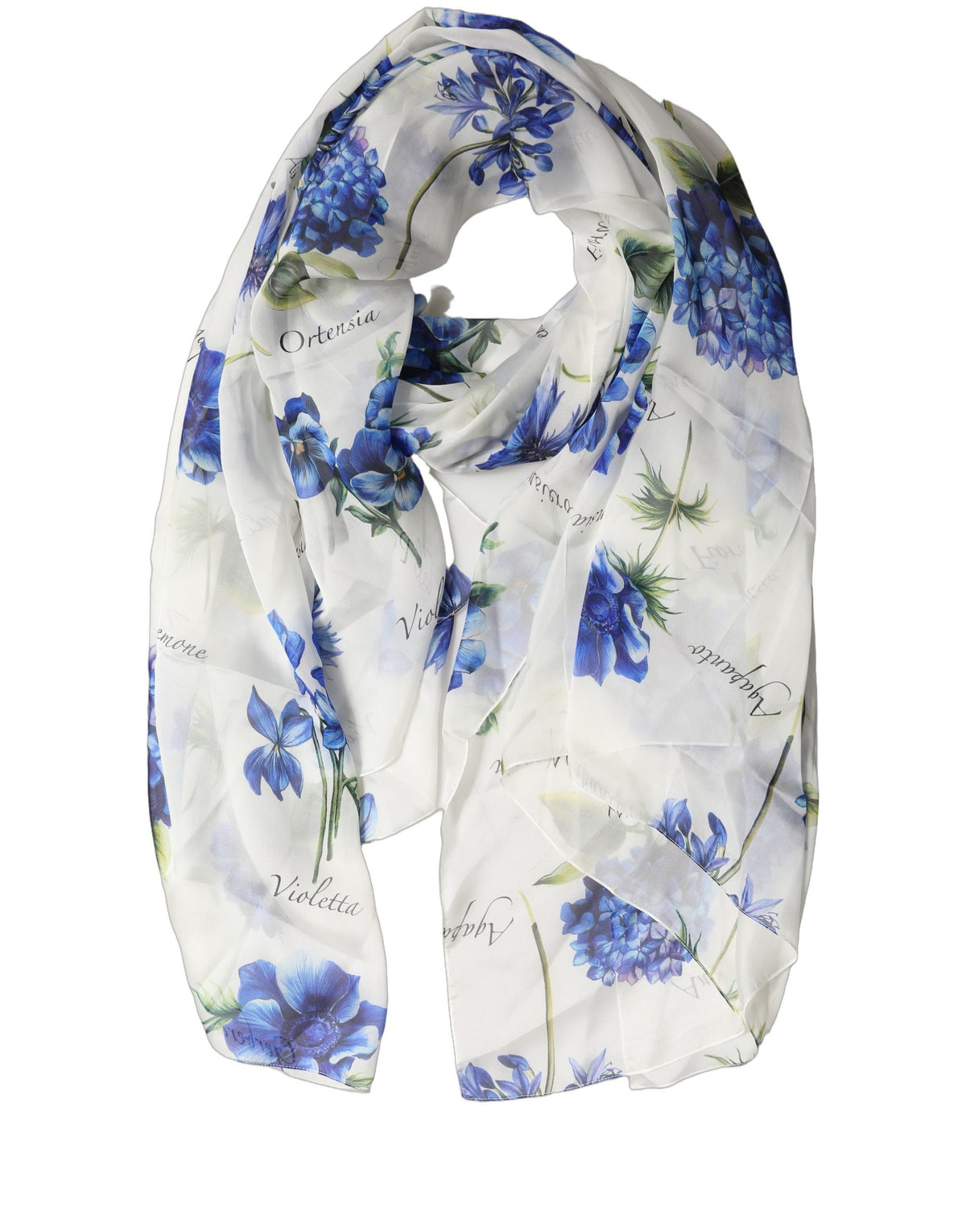 Dolce & Gabbana White Silk Floral Chiffon Long Stole Scarf 200cm x 130cm