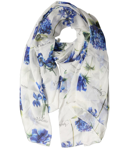 Dolce & Gabbana White Silk Floral Chiffon Long Stole Scarf 200cm x 130cm