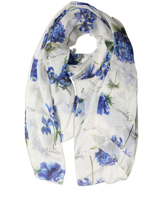 Dolce & Gabbana White Silk Floral Chiffon Long Stole Scarf 200cm x 130cm