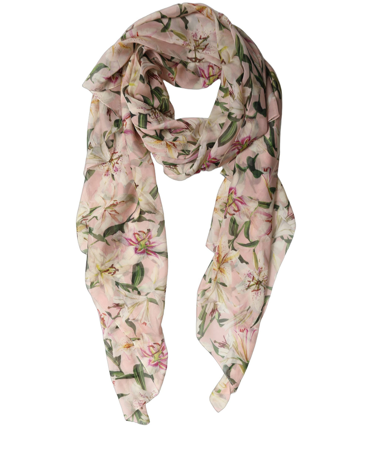 Dolce & Gabbana Pink Silk Floral Chiffon Long Stole Scarf 200cm x 130cm