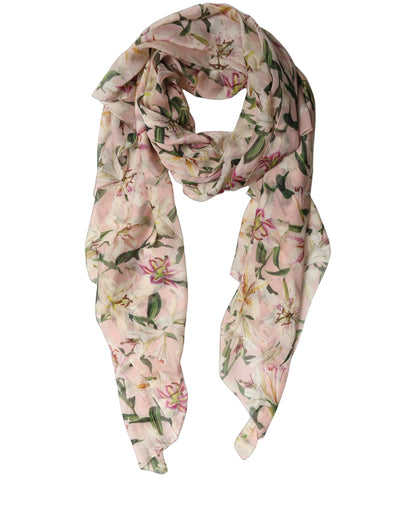 Dolce & Gabbana Pink Silk Floral Chiffon Long Stole Scarf 200cm x 130cm