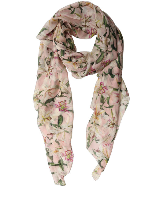 Dolce & Gabbana Pink Silk Floral Chiffon Long Stole Scarf 200cm x 130cm