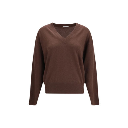 Brunello Cucinelli Brown Cashmere Sweater - V-Neck, Long Sleeves, Size S