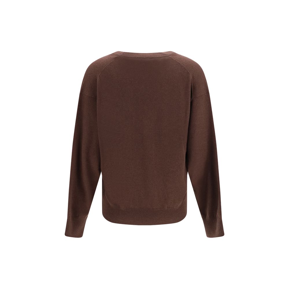 Brunello Cucinelli Brown Cashmere Sweater - V-Neck, Long Sleeves, Size S