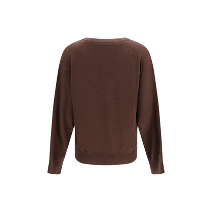 Brunello Cucinelli Brown Cashmere Sweater - V-Neck, Long Sleeves, Size S