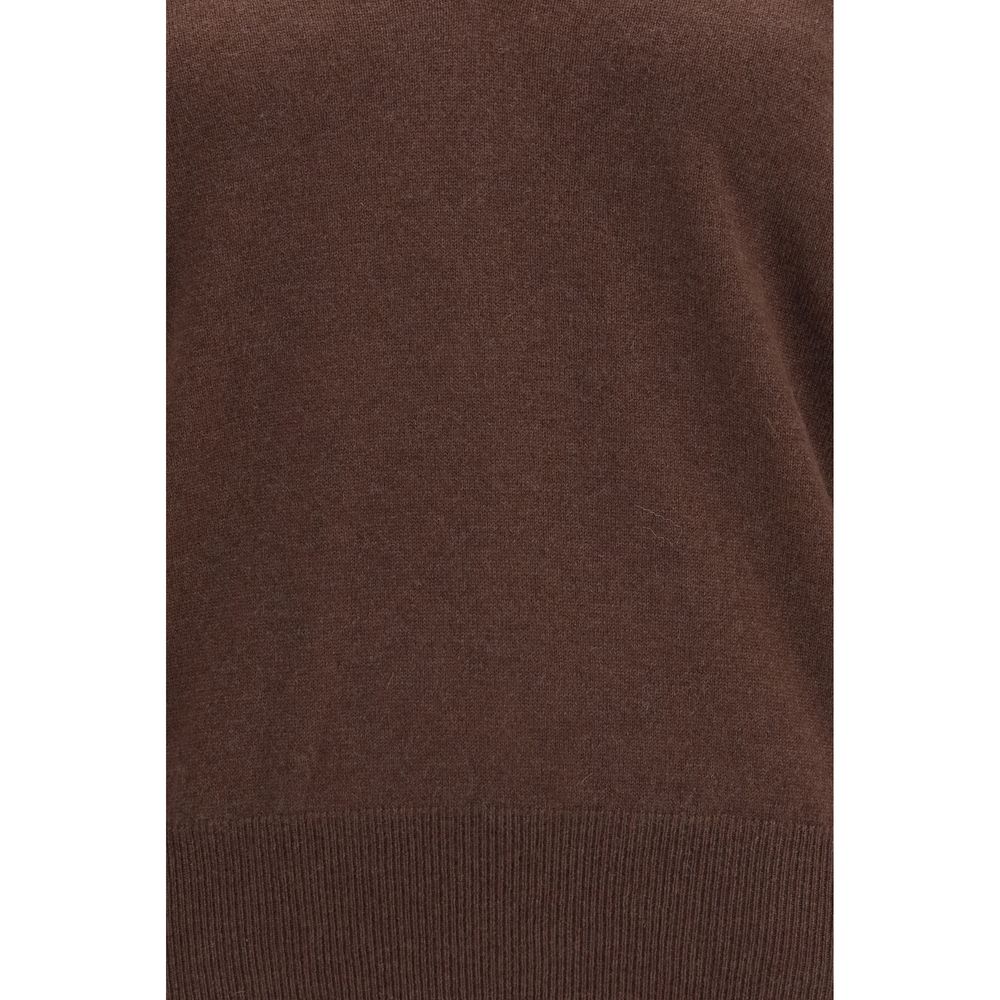 Brunello Cucinelli Brown Cashmere Sweater - V-Neck, Long Sleeves, Size S