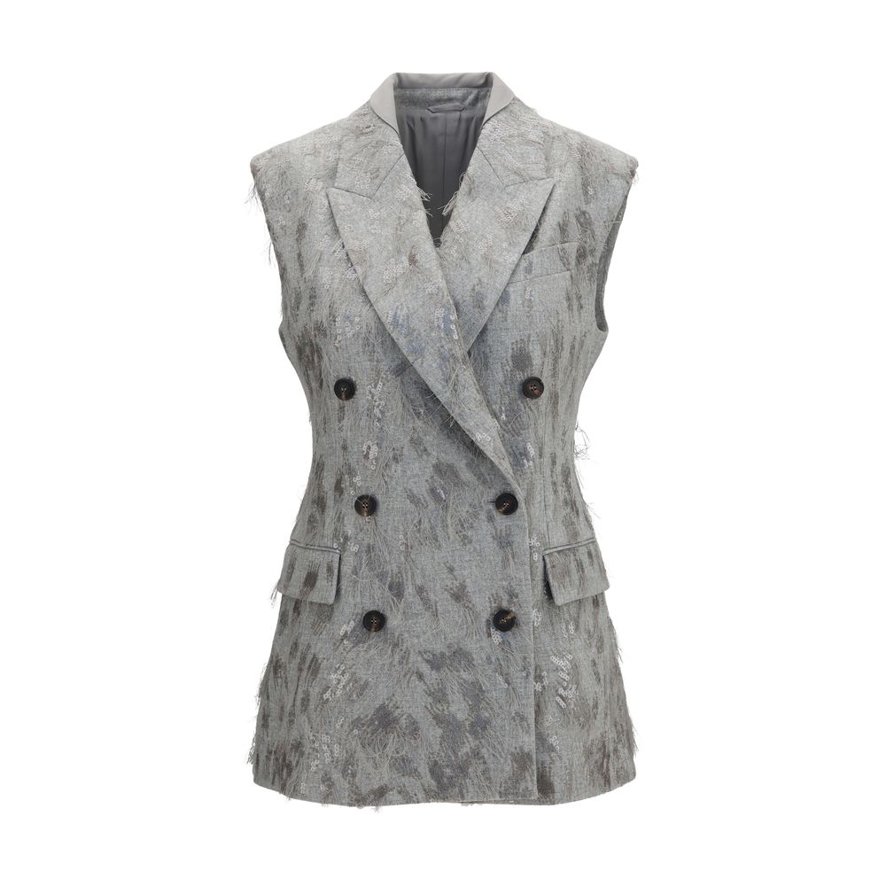Brunello Cucinelli Gray Wool Oves Aries Sleeveless Jacket IT40 | M, IT42 | L